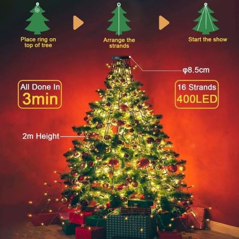 LIWI-Guirlande Lumineuse Sapin Noël 400 LED Lumiere Sapin de Noël avec Anneau, 8 Modes 16 x 2m Sapin de Noël Lumineux Etanche [109] (1/4)