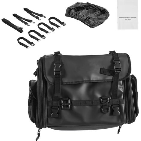Mophorn Borsa Posteriore per Moto, Capacità Espandibile da 40 a 60L con Copertura Impermeabile, Design Pieghevole per Bagagli Sportivi Outdoor, Dotata di Tracolle, Tasche e Cordino Elastico, Nero (1/5)
