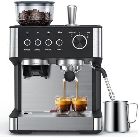 Machine à expresso COWSAR (avec broyeur et mousseur à lait) – pression de pompe de 15 bars, 30 réglages de mouture, chauffage rapide, réservoir d'eau de 2,5 litres
