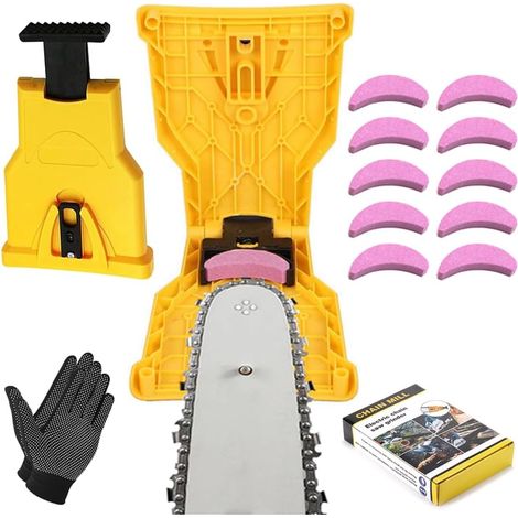 Kettensägenschärfer, Kettensägenschärfer-Set mit 10 Schleifsteinen, Universal-Kettenschärfer, Kettensägenschärfer, Schärfer für Kettensägen, Ultra-Sägekettenschärfer für jede Kettensäge (Kit)
