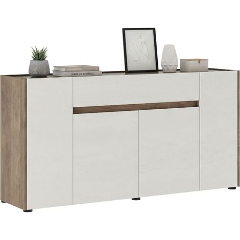 Credenza Cirimido, Madia un Cassetto, 3 Ripiani, Apertura Battente, 170x40x85h cm Bianco