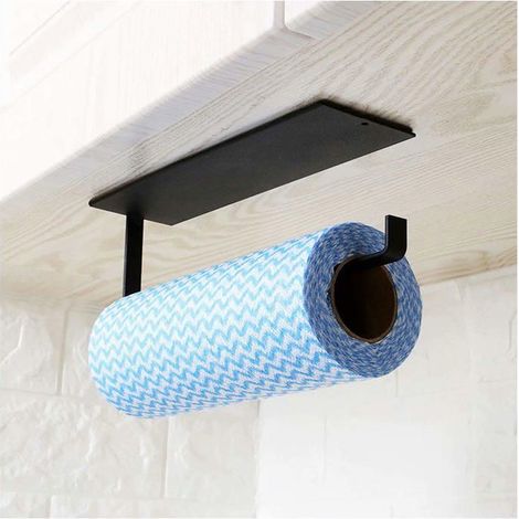 Support essuie-tout adhésif Mural/sous-meuble - Noir - Acier anti-rouille - 26.5×7×22 cm (1/5)