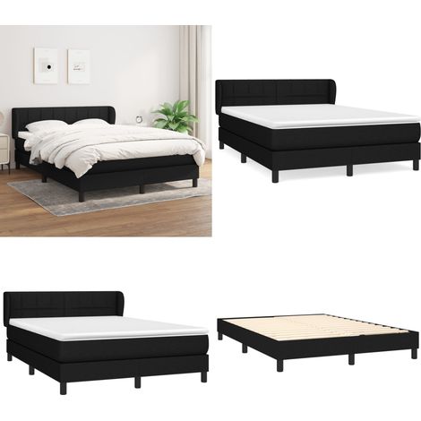 Sommier à lattes de lit avec matelas Noir 140x190 cm Tissu - Lit Double - Lit Tapissier - Literie - Matelas À Ressorts Ensachés - Tête De Lit Ajustable - Home & Living