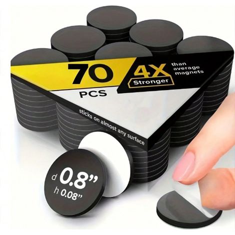 70pcs aimants souples en caoutchouc circulaires auto-adhésifs - Taille 0,79 pouce, adaptés pour réfrigérateur, bureau et tableaux de classe (1/5)