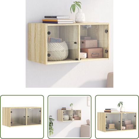 Rangement mur - Armoire murale avec portes en verre chêne sonoma 68,5x37x35 cm (1/5)