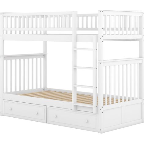 Cama litera infantil 90 x 200 cm blanca con 2 cajones convertible en dos camas MODENUIT (1/5)