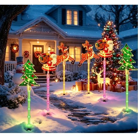Lot 6 lot LED extérieur solaire sol inserted Noël décoratif éclairage, étanche solaire Yard Noël sapin (1/5)
