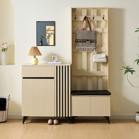 Ensemble meuble d'entrée moderne : armoire avec banc et buffet porte-chaussures – Rangement élégant pour hall, séjour et chambre. (1/5)