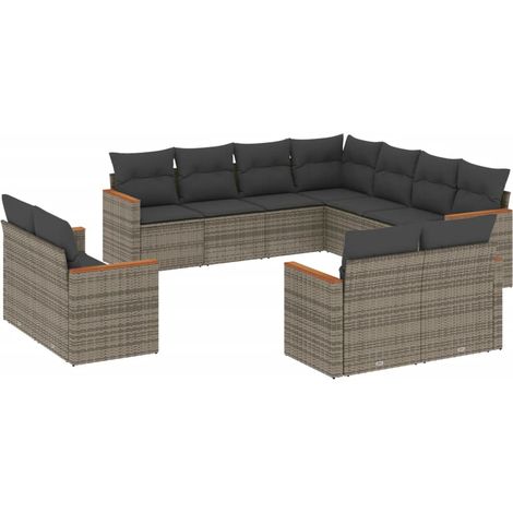 Maison Exclusive - Salon de jardin 11 pcs avec coussins gris résine tressée (1/3)