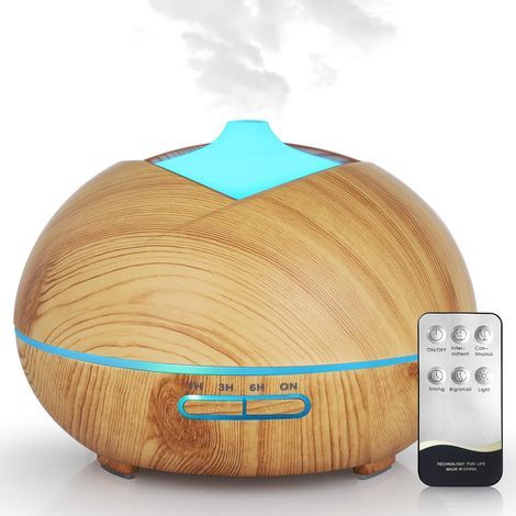 500ML Essential Oil Diffuser, Ultrasonic Aromatherapy Scented Diffuser Humidifier with Remote Control 7 LED Lights Aroma Diffuser for Bedroom Spa Yoga Office, Light Brown (1/5)
