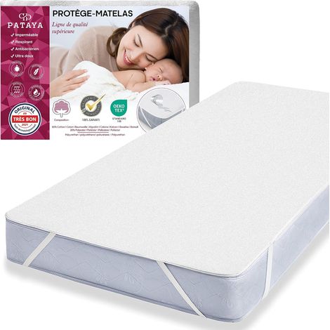 Protège Matelas 70 x 140 cm Imperméable - Alèse Coton Oeko-Tex Certifié Respirant Bébé et Adulte Incontinence Drap Housse Anti-Acarien Lavable Hypoallergénique avec 4 Coins Élastiques 70x140 (1/5)