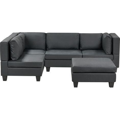 Modul Ecksofa 4-Sitzer UNSTAD Kunstleder Schwarz rechtsseitig