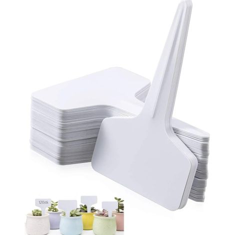 50 Stück Pflanzenetiketten, Setzlingsetiketten, 50 x T-Typ-Gemüsegartenetiketten (6 x 10 cm), wasserfeste Etiketten, wiederverwendbare Beschriftung – Behälter und Zubehör für Pflanzen. (Blanc50)