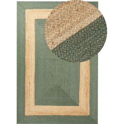 Alfombra de yute natural con patrón geométrico verde estilo boho 200x300cm Karakuyu (1/4)