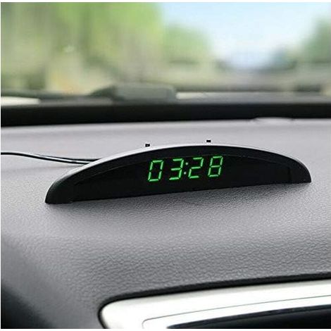 Orologio per auto, termometro digitale universale con display LCD per cruscotto auto, colore verde. (1/4)