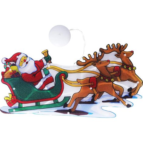LED Décoration de Noël Lumière Traîneau Père Noël Motif Fenêtre Lampe Suspendue Alimenté par Batterie avec Ventouse Festival Décoration Traîneau Père Noël Scène D'Ambiance de Noël,Éclairage Intérieur (1/5)