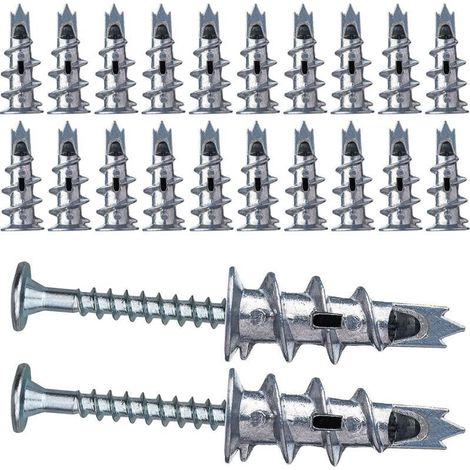 20 Jeux de Cheville Autoforeuse Placo, Chevilles à Visser pour Fixations de Plaques de Plâtre DIY - Alliage de Zinc
