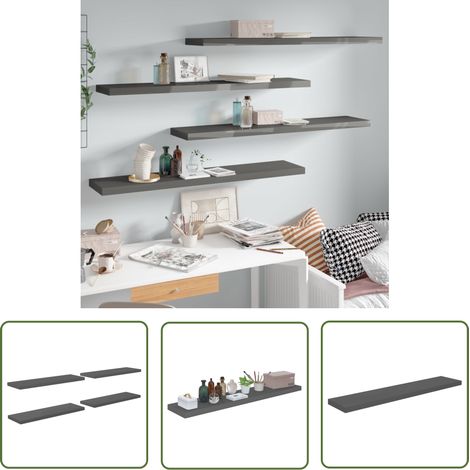 The Living Store Schweberegale 4 Stk. Hochglanz-Grau 120x23,5x3,8 cm MDF - Schweberegale - Wandregale - Regalset - Wohnwandgestaltung - Dekorationselemente