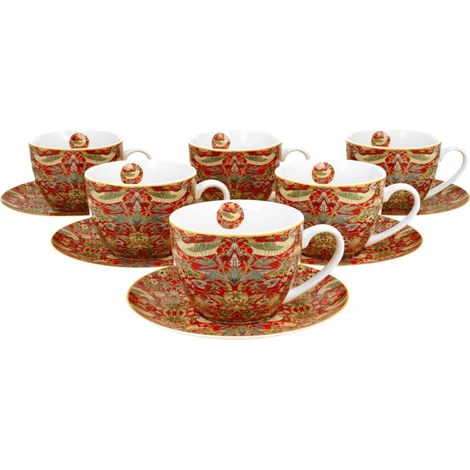 Set di 6 tazze e piattini rossi "Ladro di Fragole" (1/3)