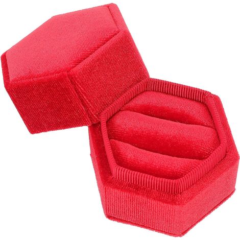 Scatola portagioie esagonale in velluto a coste rosso per matrimonio (1/5)