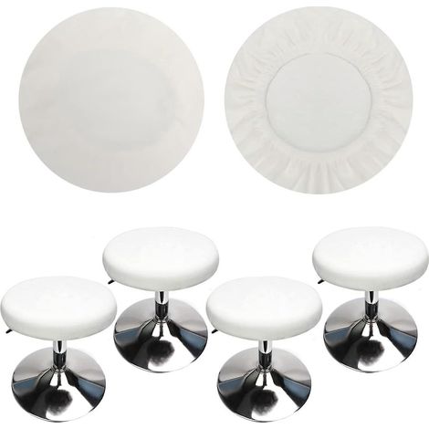 (4 Pices Blanc)housse Tabouret Rond Housse Tabouret De Bar, Tissu De Luxe, Diamtre 30-40cm, Extensible, Infroissable, Lavable Et Anti-poussire (1/4)