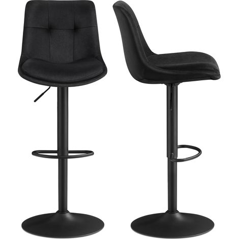 Tabourets de Bar, Lot de 2, Hauteur Réglable, en Velours, pour Cuisine ou Comptoir, Acier, Noir (1/5)