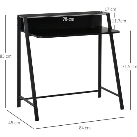 Bureau élégant en métal noir avec rangements intégrés et passe-câbles, 84x45x85 cm, parfait pour le télétravail et les espaces d'étude à domicile. (1/5)