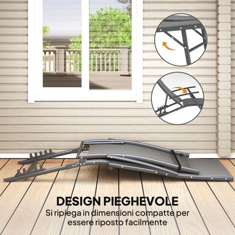 Lot 2 Fauteuils Pliants de Jardin Gris avec Dossier Inclinable 4 Positions et Coussin Inclus