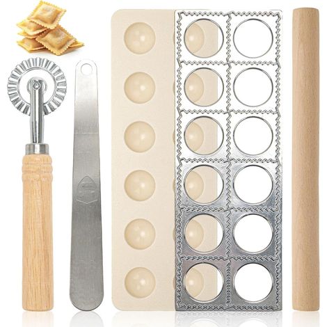 Machine à raviolis en aluminium avec 12 trous, roulette à pâte, rouleau à pâtisserie, spatule à viande, planche à raviolis et boulettes (1/5)
