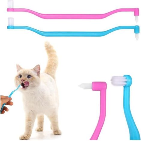 4pcs Brosse à Dents Double Face pour Chat, Micro Tête Brosse Nettoyage des Dents Chaton avec Poignée Incurvée Fournitures de Soins (1/4)