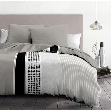 Parure de couette microfibre 140 x 200 cm - MIMOSA NOIR (1/3)
