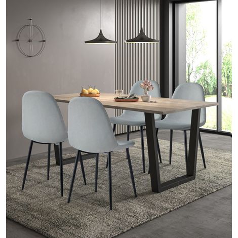 Hallowood Furniture Dudley Large Dining Table and Chairs Set 4, Kitchen Table with U Shaped Metal Legs and Four Silver Grey Fabric Chairs, Dining Set for Home, Cafe, Offices (180cm) (1/5)