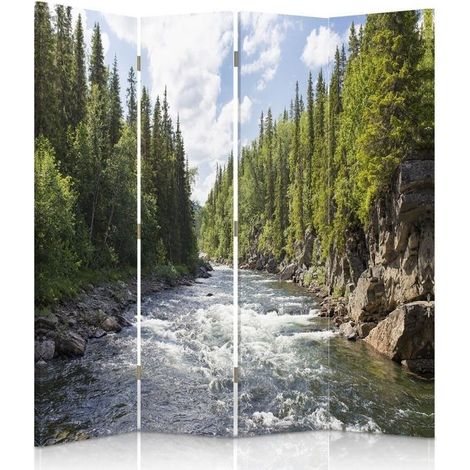 Paravento bilaterale, Fiume impetuoso nella foresta - 145x170 (1/5)