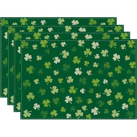 4 sets de table Lucky Clover 30 x 45 cm, en lin, pour décoration intérieure et extérieure, fête de la Saint-Patrick (1/5)
