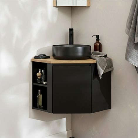 Mobile lavabo angolare + lavabo nero + rubinetto SORRENTO