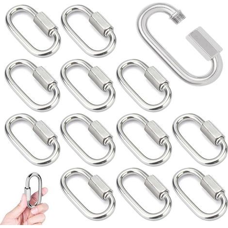 14 pezzi Moschettone a vite M4 con bloccaggio, a sgancio rapido, in acciaio inox 304, moschettone con bloccaggio e tappo a vite, moschettone fisso per collegare corde, catene e attrezzature di solleva (1/5)