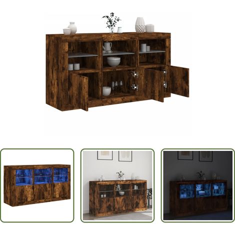 LED-Beleuchtung -  Sideboard mit LED-Leuchten Räuchereiche 123x37x67 cm (1/5)