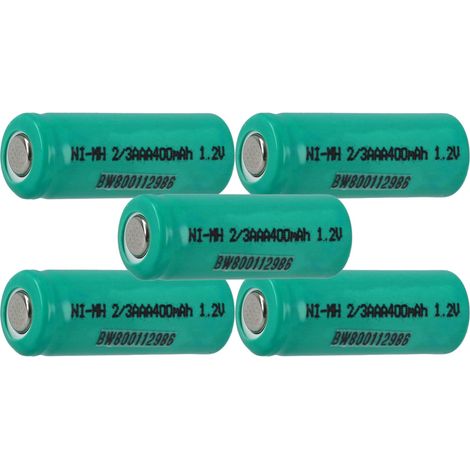 vhbw 5x Akku-Rohzellen Ersatz für 2/3AAA für Akkus - 400 mAh, 1,2 V, NiMH