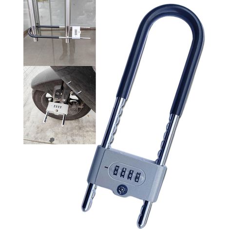 Serrure à combinaison en U à anse longue, serrure de sécurité à double porte, code à 4 chiffres avec clé de remplacement, serrure de sécurité robuste pour vélo, vélo électrique, moto, VTT, porte en (1/5)