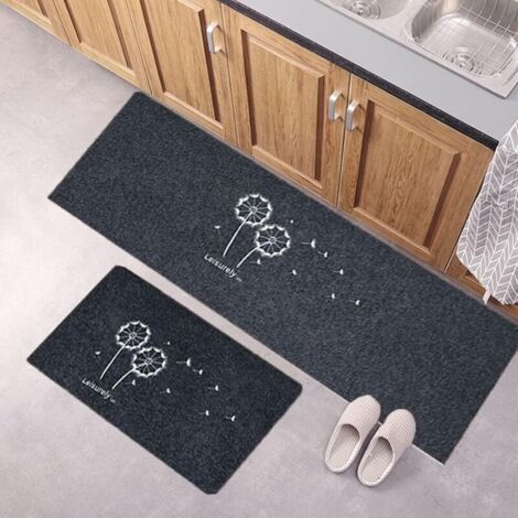 FENOPLASTICATapis de cuisine 2 paillassons (40 x 60 cm + 40 x 120 cm, pissenlit) absorbants et antidérapants, adaptés pour cuisine salle de bain (1/3)