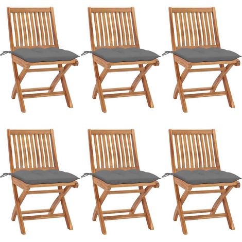 vidaXL Sillas plegables con cojines, 6 unidades, madera maciza de teca. (1/5)