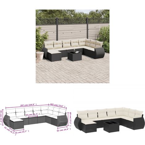 9-tlg. Garten-Sofagarnitur mit Kissen Schwarz Poly Rattan - Gartenmöbel Set - PE-Rattan Möbel - Outdoor Lounge - Esstisch Set - Gartenlounge - Home & Living (1/3)