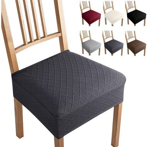 Stuhlhussen-Set, 6-teilig, Jacquard-Stretch, Esszimmerhussen, abnehmbare und waschbare Stuhlkissenbezüge (6er-Set, Dunkelgrau-B) (1/5)