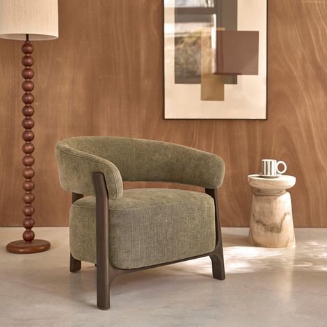 Fauteuil en bois massif et tissu
