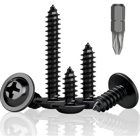 Lot de 90 vis autotaraudeuses noires M4,2 x 50 mm, vis à tête plate, vis autotaraudeuses noires pour tôle, plaques de plâtre, plastiques et bois (1/5)