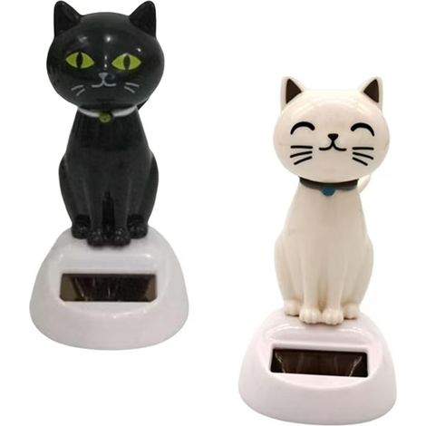 Lot de 2 Figurine Solaire Chat Dansant Tête Oscillante ABS Bureau Fenêtre Tableau de Bord Voiture (1/5)