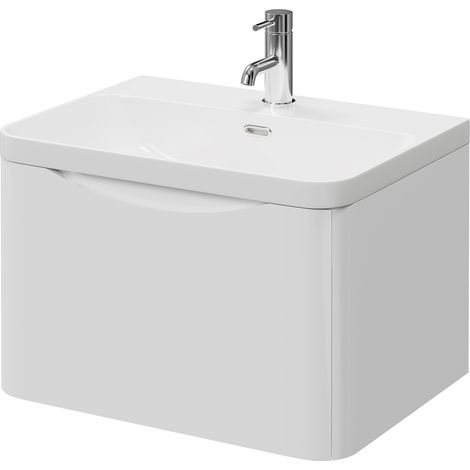 Vela Gloss White 600mm Wall Mounted Single Drawer Vanity Unit with Fina Basin (1/5)