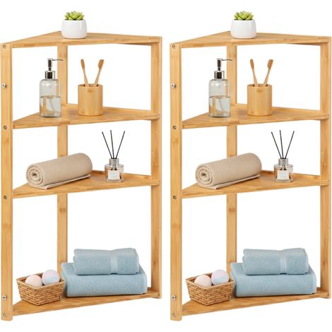 2er-Pack Bambus-Eckregale mit 3-stufigem Baldachin, 80 x 36,5 x 33,5 cm, Thinia Home