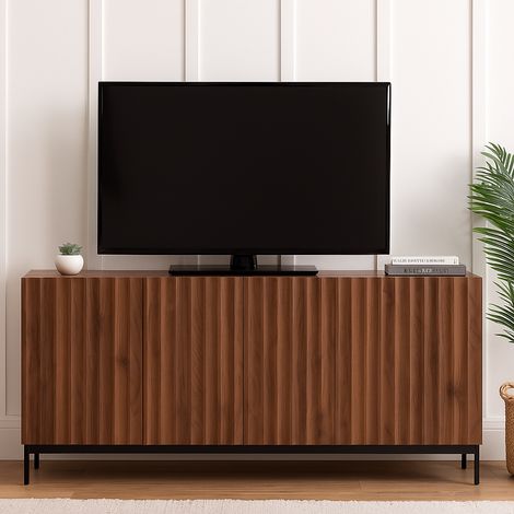 URBAN MEUBLE Meuble TV effet grain de bois marron au design ondulé 3D 150x40x80cm (1/5)
