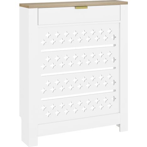 Cache radiateur, cache radiateur avec pancarte discount et étagère supérieure, 78 x 19 x 95,5 cm, blanc (1/5)
